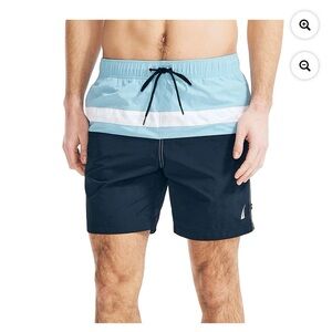Nautica Men’s Alaskan Blue Navy Color Block Quick-Dry Swim Trunks Size Small